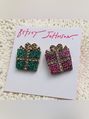 Betsey Johnson mismatched presents glittery stud earrings